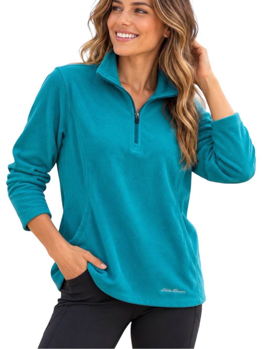 EDDIE BAUER Teal Quarter Zip Fleece Pullover Hiking Outdoor Jacket M